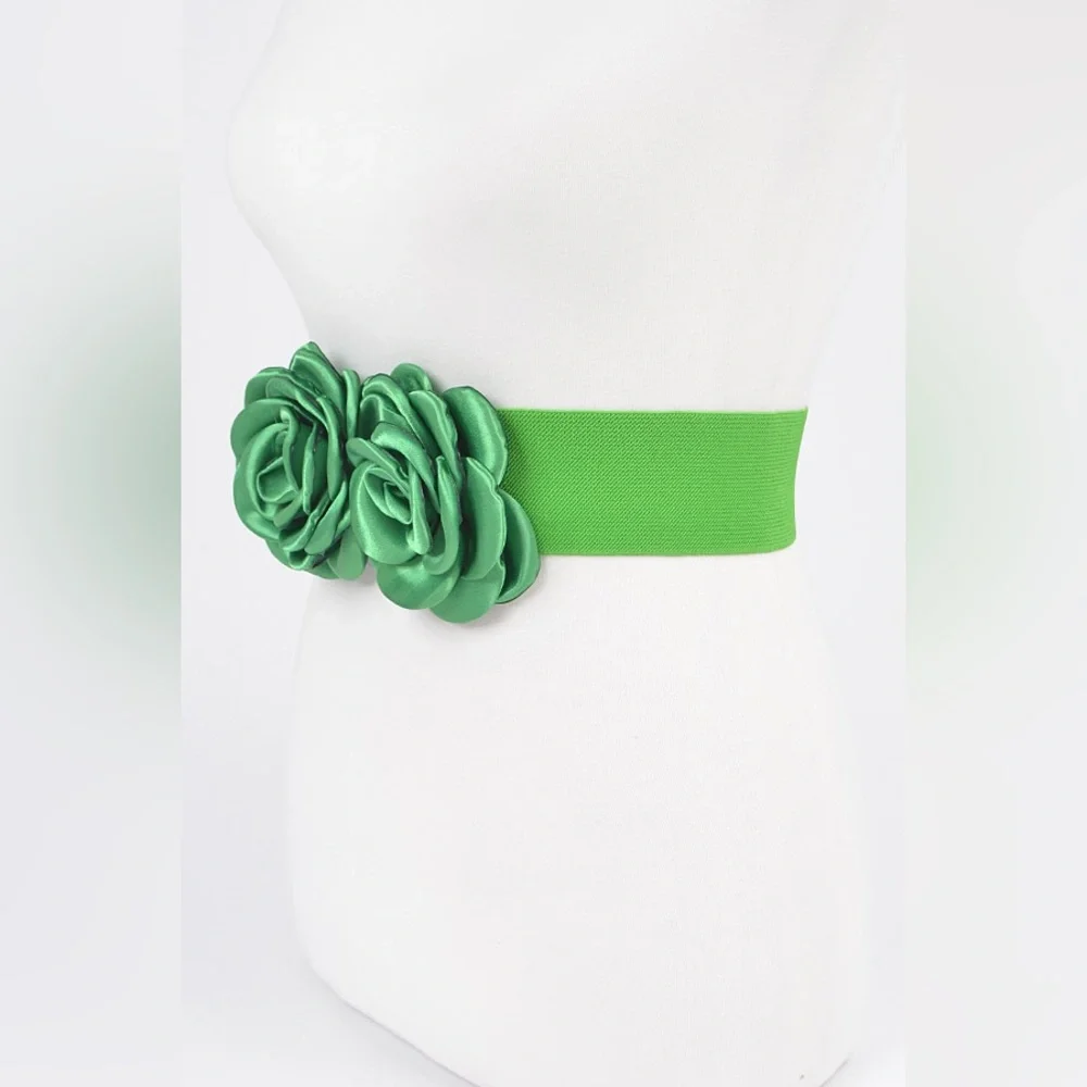 Satin Flower Elastic Waist Statement Belt